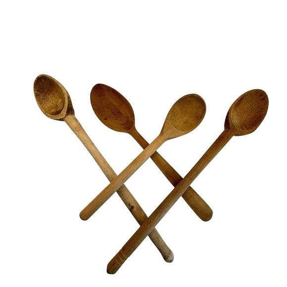 VTG‎ Wooden Spoon Set of 4 Multiple Farmhouse Kitchen Primitive Cooking Utensils